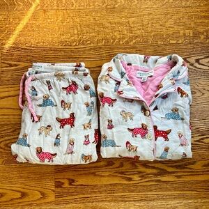 Dog Print Live Love Lounge Flannel Pajama Set for Women